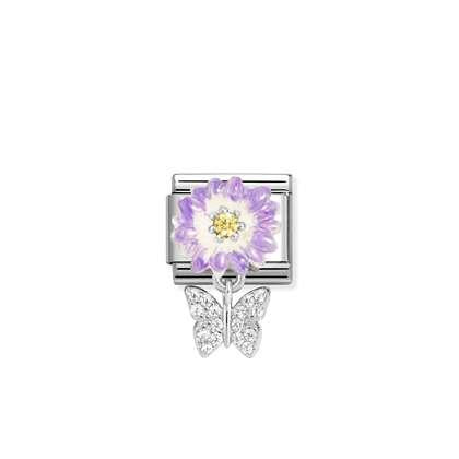 Composable Classic CHARMS steel, 925 sterling silver, enamel and cz (11_Lilac daisy with butterfly)