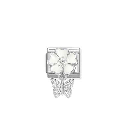 Composable Classic CHARMS steel, 925 sterling silver, enamel and cz (05_White flower with butterfly)