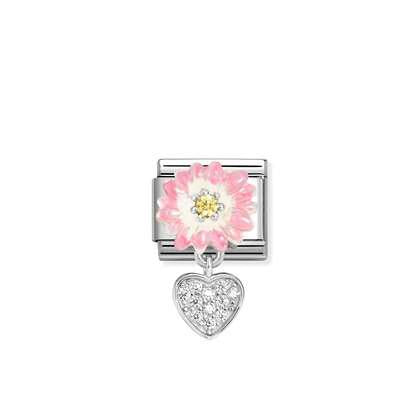 Composable Classic CHARMS steel, 925 sterling silver, enamel and cz (07_Pink daisy with heart)