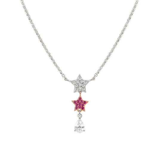 240704/033 Lucentissima Sterling Silver with 22ct RGP Drop Pendant Necklace (033_Rose Gold Star)