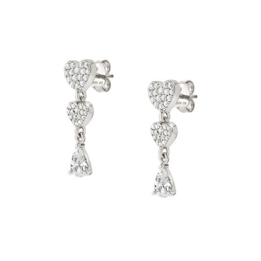 240705/001 LUCENTISSIMA Sterling Silver Heart Drop PAVE Stud Earrings(001_Silver Heart)