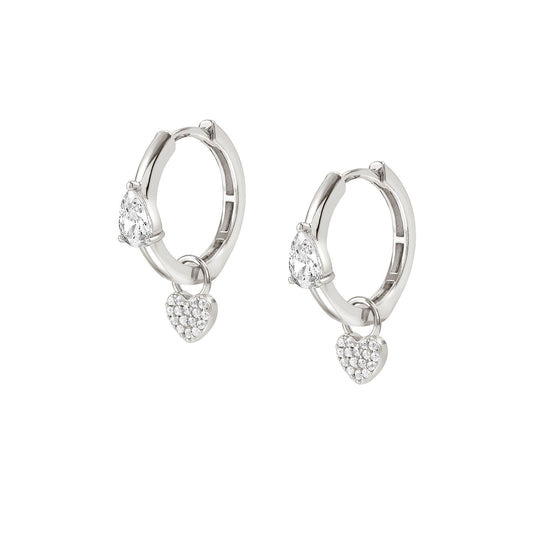 240706/001 Lucentissima Sterling Silver Hoop Earrings with Pendant Detail (001_Silver Heart)