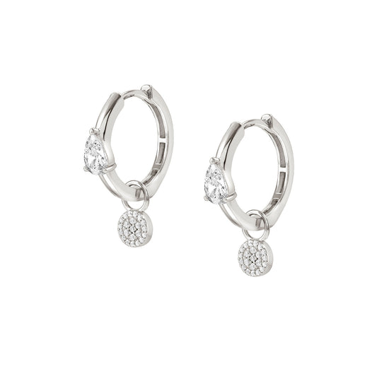 240706/009 Lucentissima Sterling Silver Hoop Earrings with Pendant Detail (009_Silver Round)