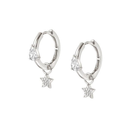 240706/015 Lucentissima Sterling Silver Hoop Earrings with Pendant Detail (015_Silver Star)