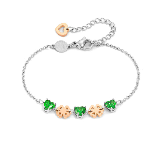 029600/006 PRINCIPESSINA bracelets in steel with BI-TONE fin, and cubic zirconia (006_four-leaf clover)