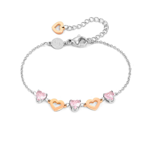 029600/022 PRINCIPESSINA bracelets in steel with BI-TONE fin, and cubic zirconia (022_Heart)