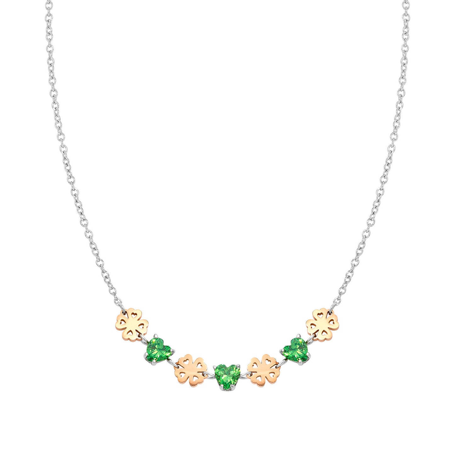 029601/006 PRINCIPESSINA necklace in steel with BI-TONE fin, and cubic zirconia (006_four-leaf clover)