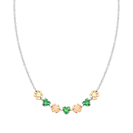 029601/006 PRINCIPESSINA necklace in steel with BI-TONE fin, and cubic zirconia (006_four-leaf clover)