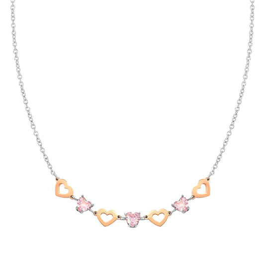 029601/022 PRINCIPESSINA necklace in steel with BI-TONE fin, and cubic zirconia (022_Heart)