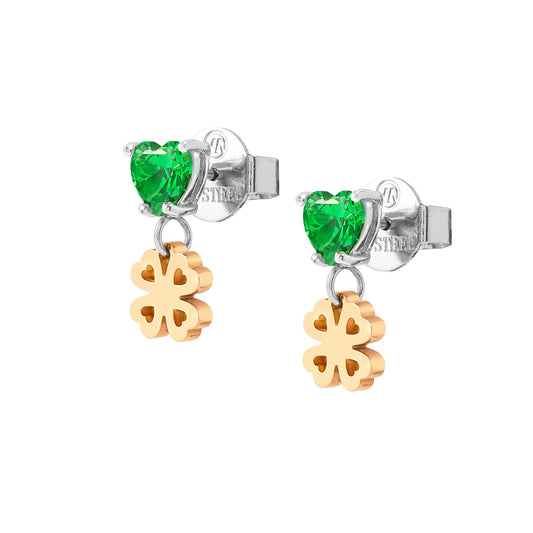 029603/006 PRINCIPESSINA earrings in steel with BI-TONE fin, and cubic zirconia (006_four-leaf clover)