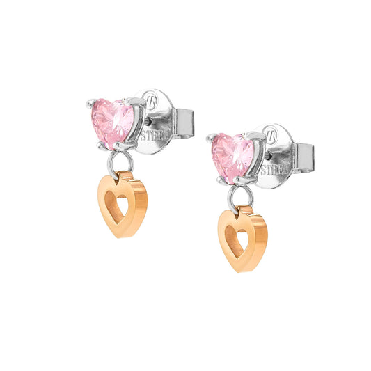 029603/022 PRINCIPESSINA earrings in steel with BI-TONE fin, and cubic zirconia (022_Heart)