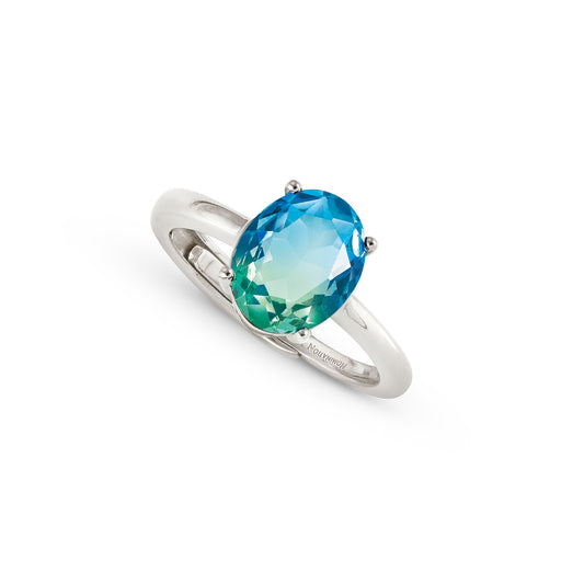 240800/025 SYMBIOSI ring in 925 sterling silver and BICOLOR stones (025_LIGHT BLUE-GREEN fin, Silver)