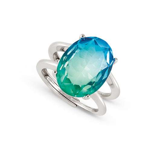 240801/025 SYMBIOSI ring in 925 sterling silver and BICOLOR stones (LARGE) (025_LIGHT BLUE-GREEN fin, Silver)