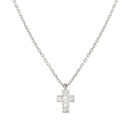 240904/031 CARISMATICA Sterling Silver Cubic ZIRCONIA SET Cross Necklace (SMALL CROSS) (031_WHITE fin, Silver)