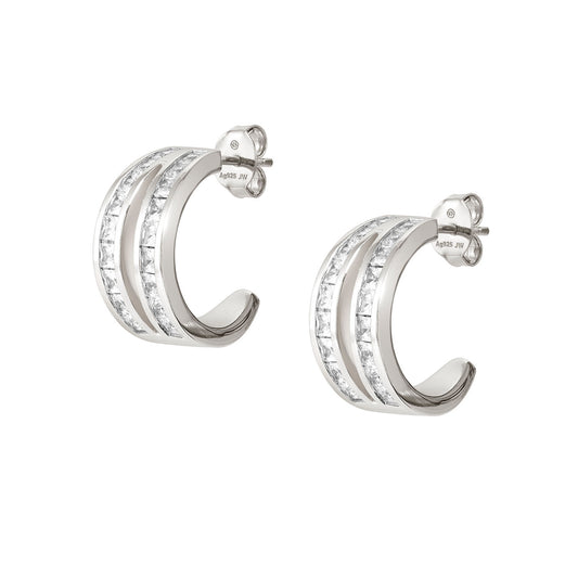 240907/031 CARISMATICA Sterling Silver CZ Set Half Hoop Stud Earrings (031_WHITE fin, Silver)