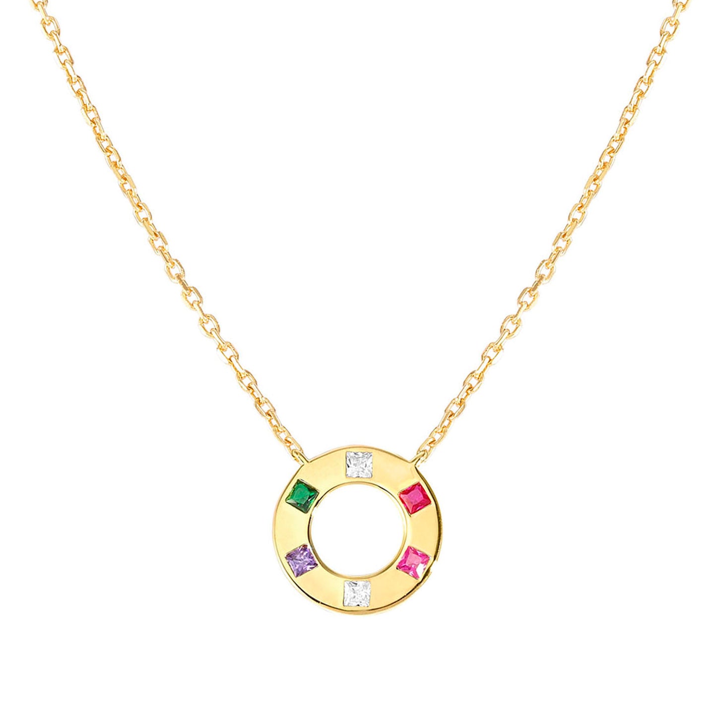 240911/020 CARISMATICA Sterling Silver & 18ct YGP Multi Coloured CZ Circle Necklace (020_Round Mixed)