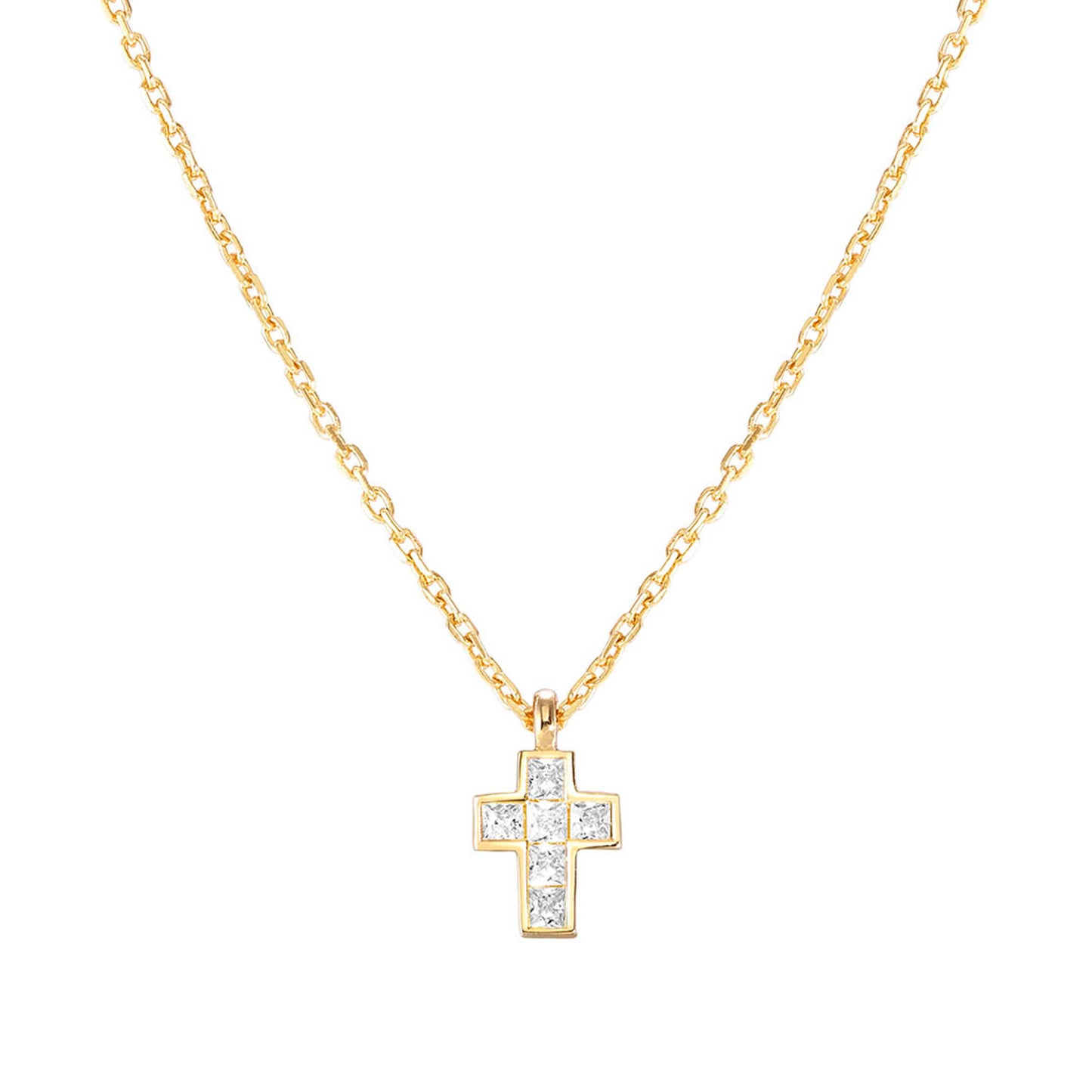 240912/001 CARISMATICA Sterling Silver & 18ct YGP Cubic ZIRCONIA SET Cross Necklace (SMALL CROSS) (001_WHITE)