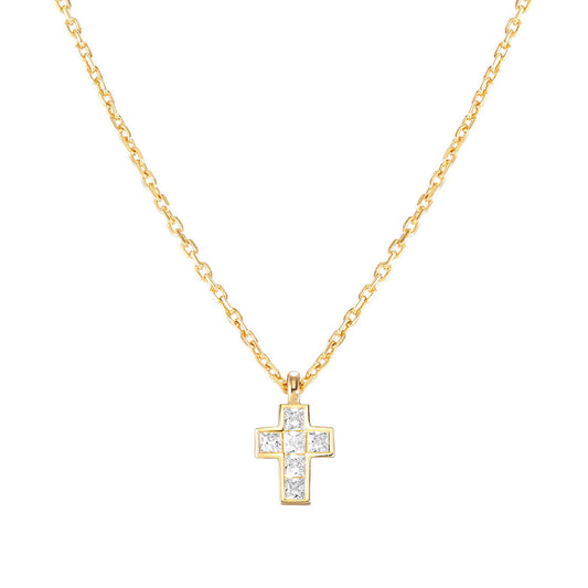 240912/001 CARISMATICA Sterling Silver & 18ct YGP Cubic ZIRCONIA SET Cross Necklace (SMALL CROSS) (001_WHITE)