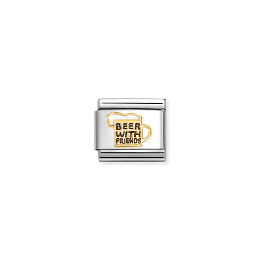 030272/87 Composable Classic SYMBOLS steel, enamel and bonded yellow gold (87_Beer with friends)