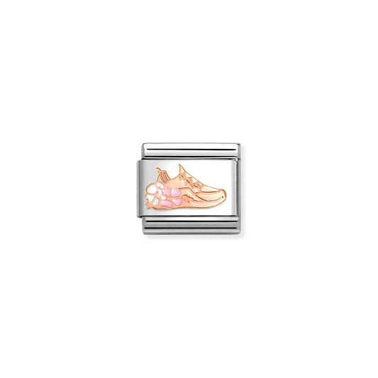 430202/25 NEW Classic 9ct Rose Gold & Enamel Trainer with flowers Link