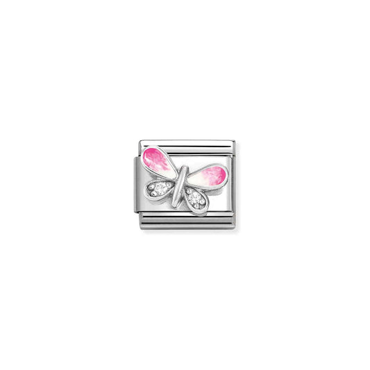 330321/09 Composable CL SIMBOLS stainless steel, enamel, Cub, Zirc and 925 sterling silver (09_Butterfly pink WHITE)