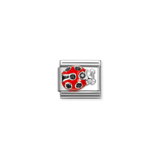 330321/11 Composable CL SIMBOLS stainless steel, enamel, Cub, Zirc and 925 sterling silver (11_Ladybug red BLACK)