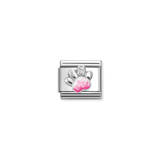 330321/13 Composable CL SIMBOLS stainless steel, enamel, Cub, Zirc and 925 sterling silver (13_Paw pink WHITE)