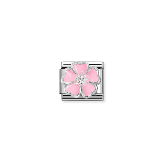 330321/14 Composable CL SIMBOLS stainless steel, enamel, Cub, Zirc and 925 sterling silver (14_WHITE pink peach blossom)