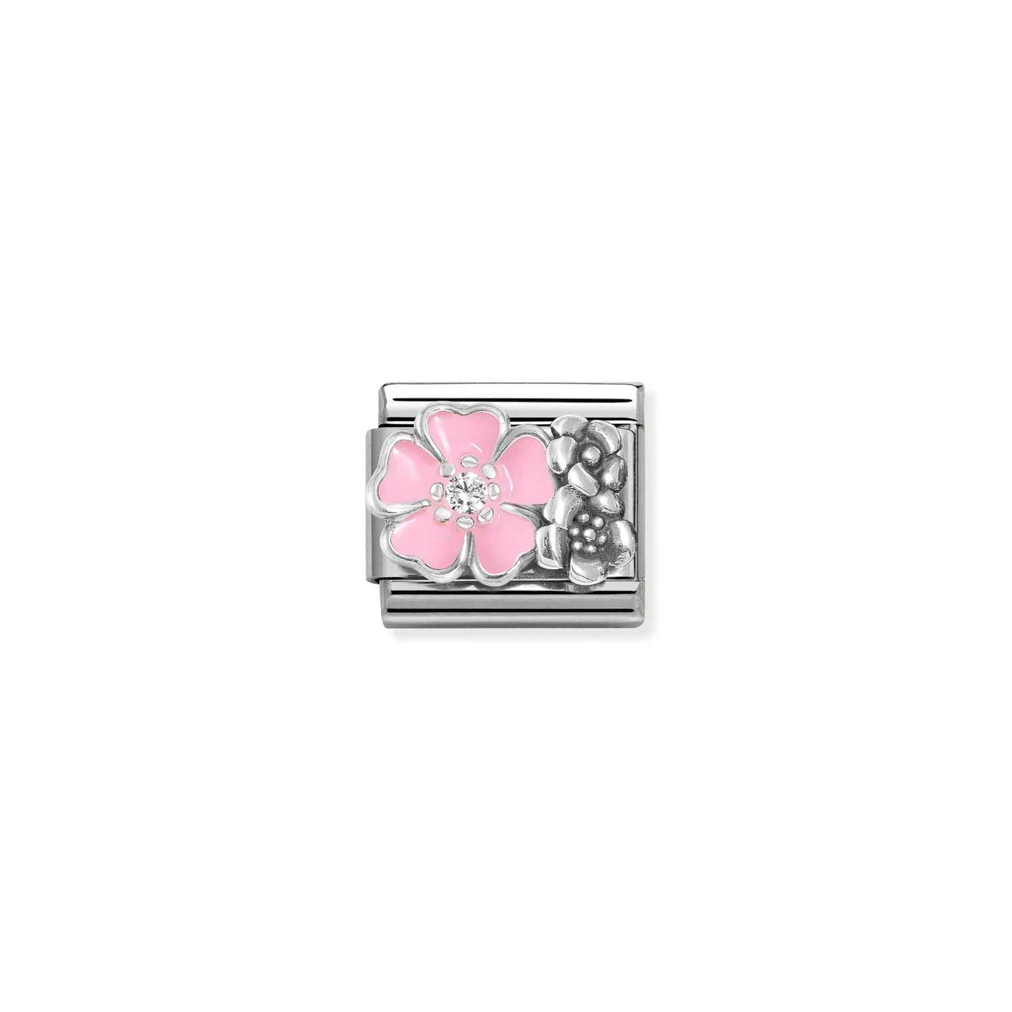330325/02 Composable CL SYMBOLS OX, in steel, enamel, cz and 925 sterling silver (02_ROSE flower with flowers)