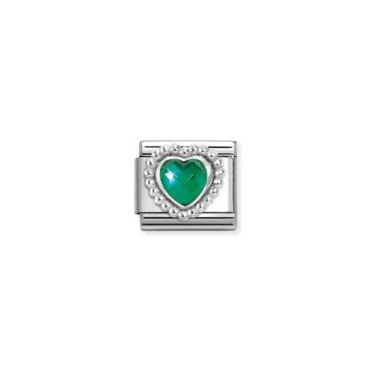 330605/004 Composable FACETED STONES, steel with 925 sterling silver HEART with DOTS RICH SETTING (004_GREEN)