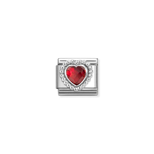 330605/005 Composable FACETED STONES, steel with 925 sterling silver HEART with BEADED RICH SETTING (005_RED)