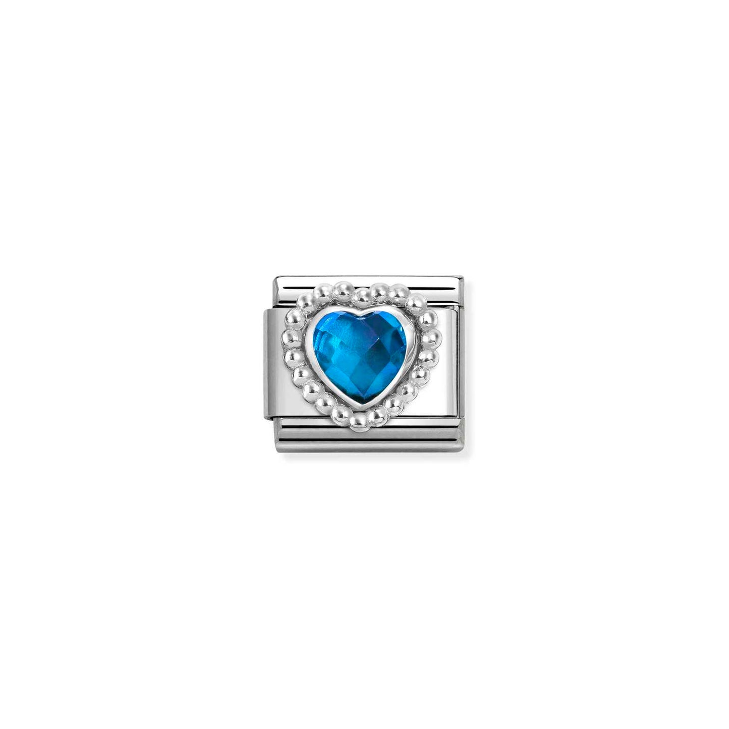 330605/007 Composable FACETED STONES, steel with 925 sterling silver HEART with DOTS RICH SETTING (007_BLUE)