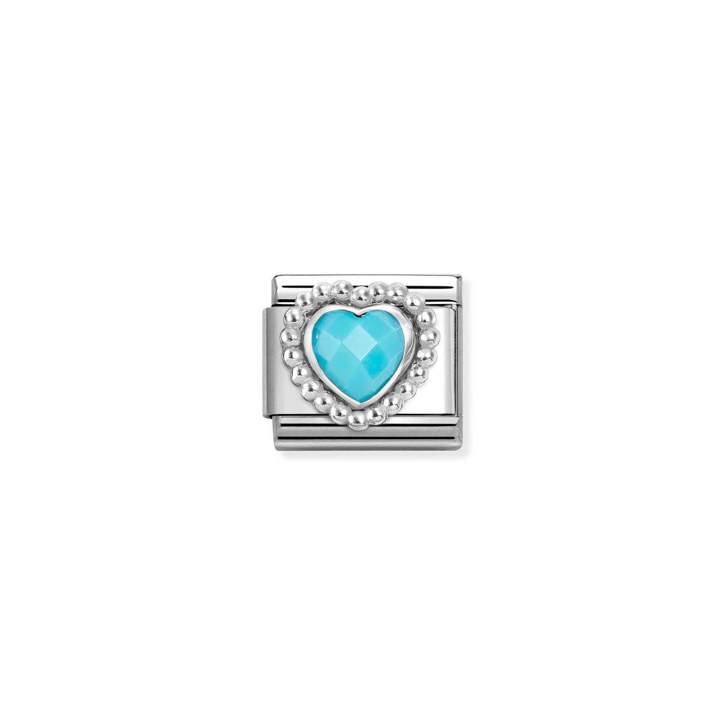 330605/039 Composable FACETED STONES, steel with 925 sterling silver HEART with BEADED RICH SETTING (039_TURQUOISE)