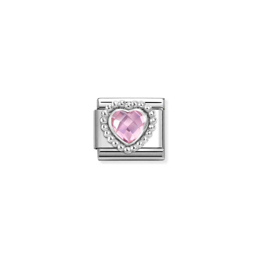 330606/003 Composable CL FACETED CZ, steel with 925 sterling silver HEART with BEADED RICH SETTING (003_PINK)