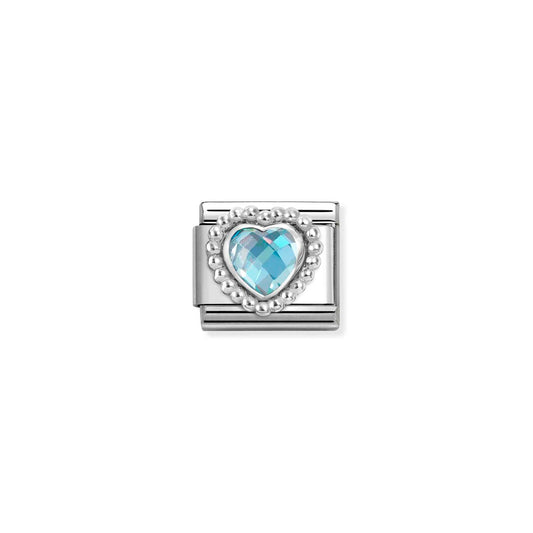 330606/006 Composable CL FACETED CZ, steel with 925 sterling silver HEART with BEADED RICH SETTING (006_LIGHT BLUE)