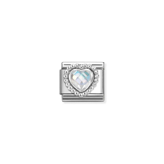 330606/010 Composable CL FACETED CZ, steel with 925 sterling silver HEART with BEADED RICH SETTING (010_White)