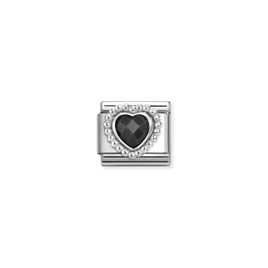 330606/011 Composable CL FACETED CZ, steel with 925 sterling silver HEART with BEADED RICH SETTING (011_Black)