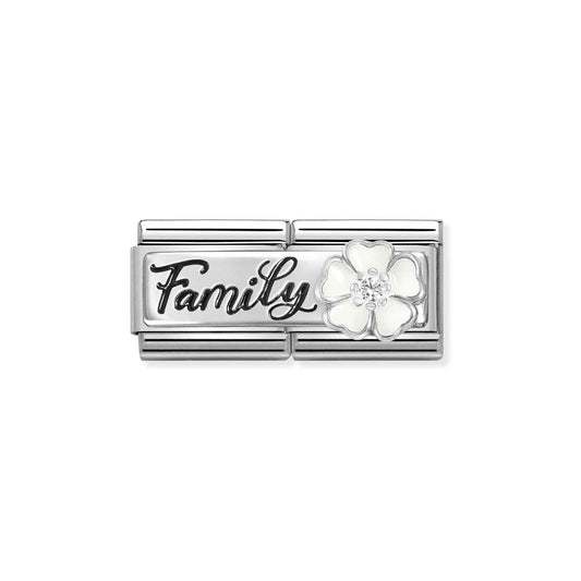 330734/17 Composable DOUBLE Classic DETAILED steel, enamel, cz and 925 sterling silver (17_Family with flower)
