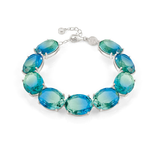 240810/025 SYMBIOSI bracelet in 925 sterling silver and BICOLOR stones (LARGE) (E) (025_LIGHT BLUE-GREEN fin, Silver)