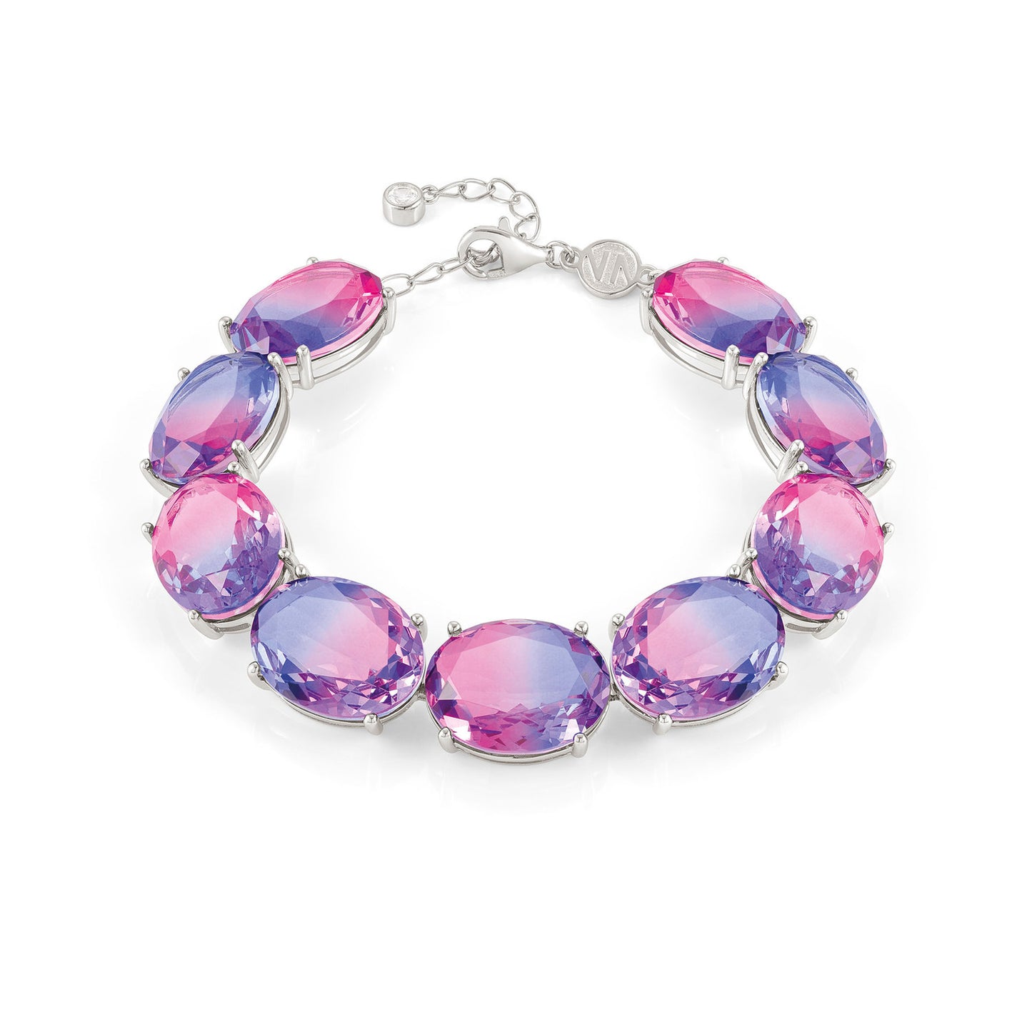 240810/028 SYMBIOSI Sterling Silver Bracelet with BICOLOR stones (LARGE) (028_PINK-PURPLE)