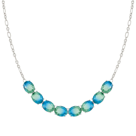240811/025 SYMBIOSI necklace in 925 sterling silver and BICOLOR stones (E) (025_LIGHT BLUE-GREEN fin, Silver)