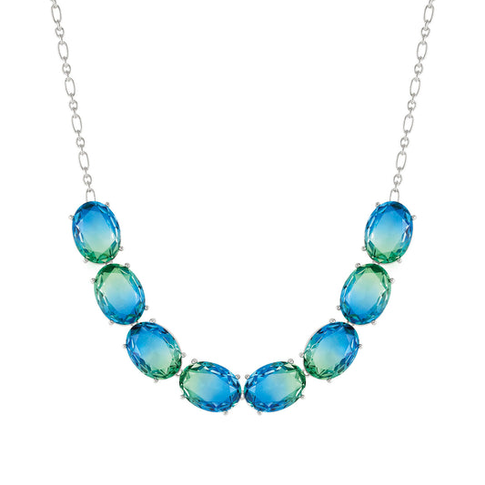 240812/025 SYMBIOSI necklace in 925 sterling silver and BICOLOR stones (LARGE) (E) (025_LIGHT BLUE-GREEN fin, Silver)