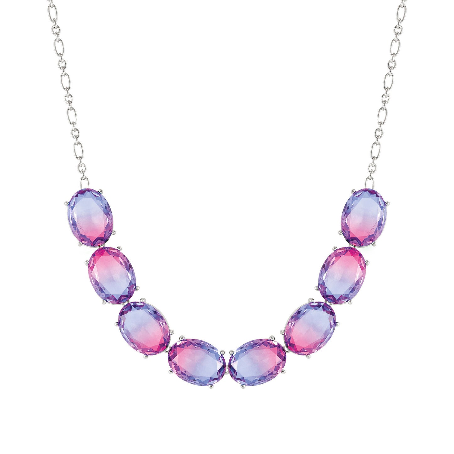 240812/028 SYMBIOSI Sterling Silver necklace BICOLOR stones (LARGE) (028_PINK-PURPLE)