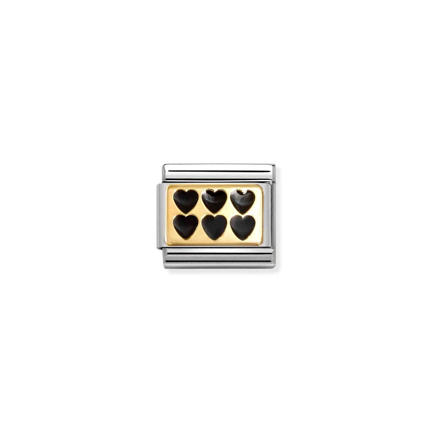 030284/67 NEW Composable Classic 18ct Yellow Gold Enamel Black Hearts Link