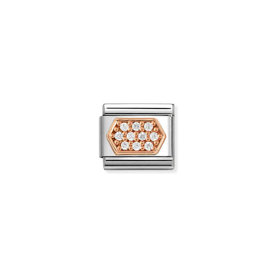 430312/03 NEW Composable Classic 9ct Rose Gold PAVE Hex (White) Link