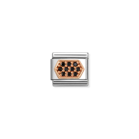 430312/05 NEW Composable Classic 9ct Rose Gold PAVE Hex (Black) Link