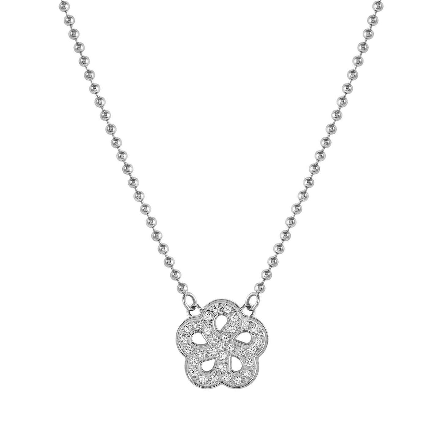 134001/059 Soffio D’Amore Stainless Steel Necklace FLOWER with White CZ