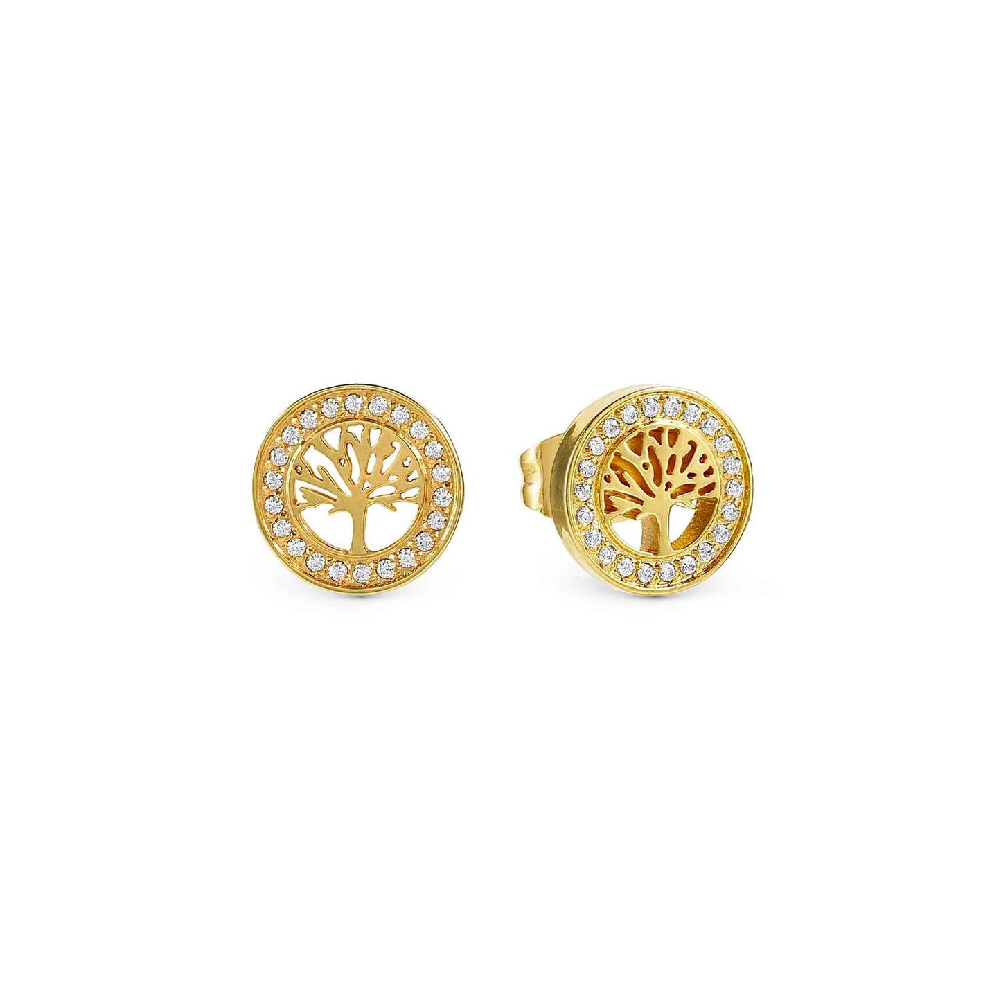 134008/017 Soffio D’Amore Stainless Steel & Yellow PVD Stud Earrings TREE of LIFE