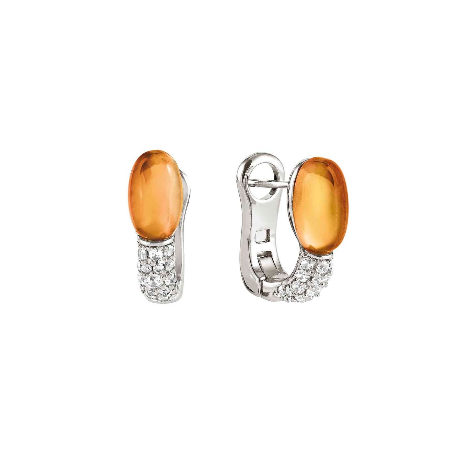 241504/040 MyRadiance Cabochon Cut Amber Stone CZ Hinge Back Earrings