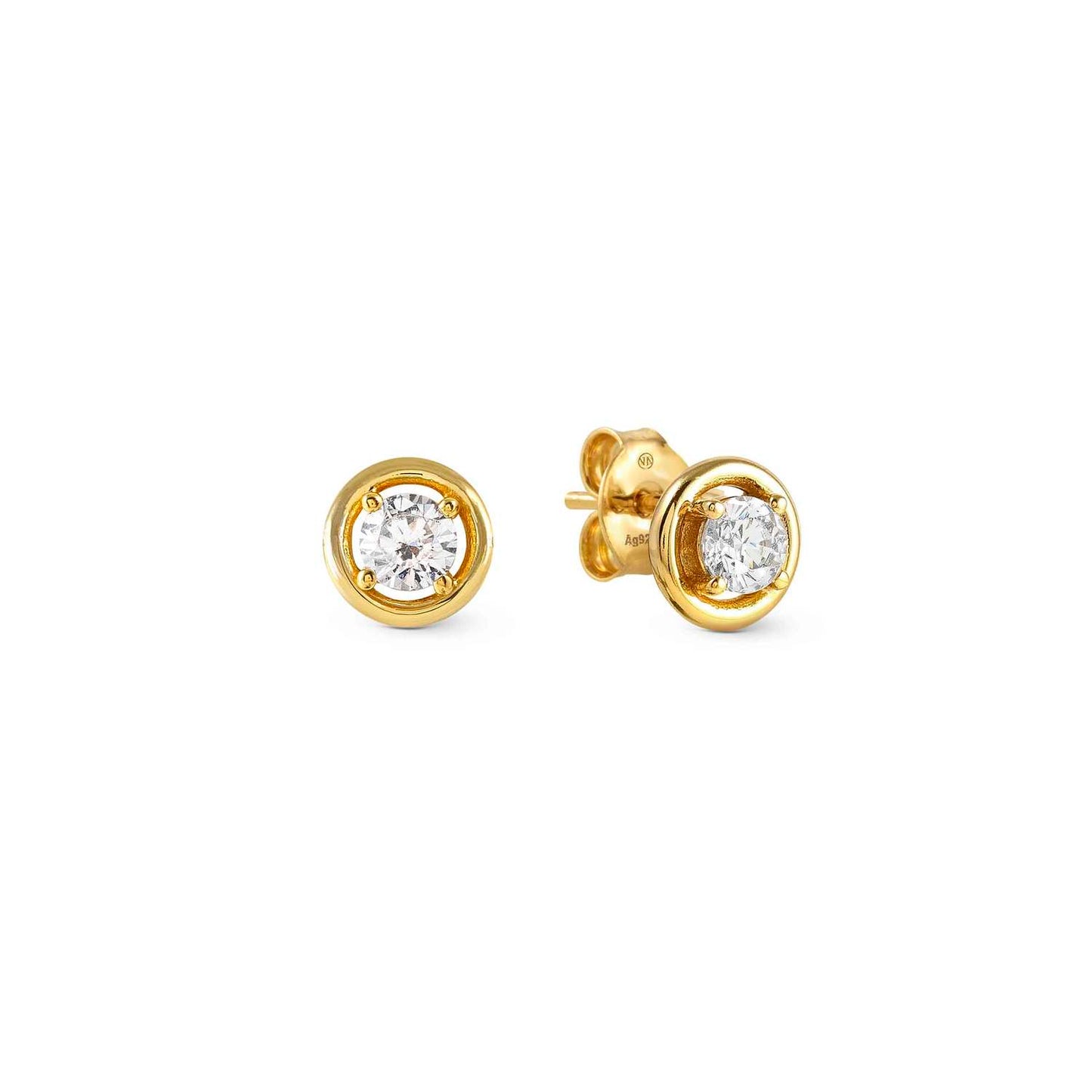 241710/054 Cosmic Love Sterling Silver & 18ct Yellow Gold Plated  Stud Earrings Circle Shaped with CZ Stone